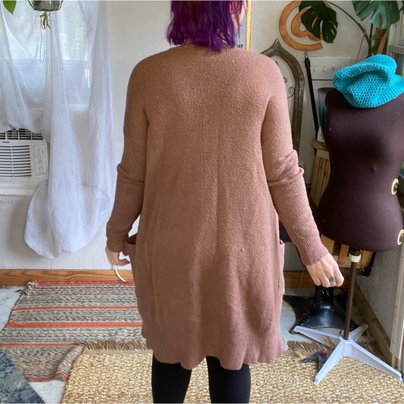 Forever 21 Taupe/ Pink Fluffy Long Open front Cardigan Size Small - Picture 15 of 15